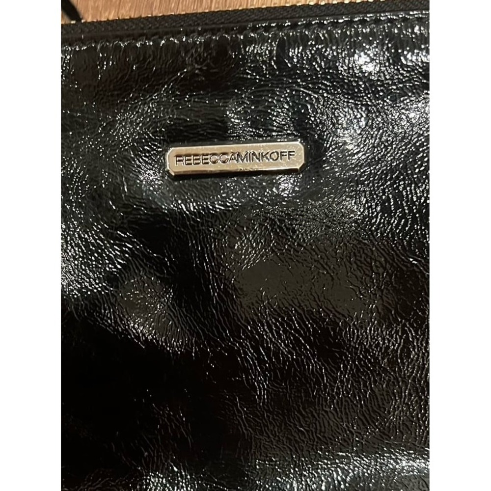 Rebecca Minkoff Mini Zip Black Patent Leather Silver Chain Crossbody Bag Purse - Picture 3 of 5